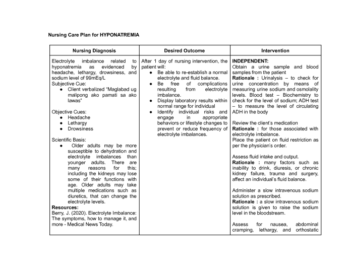 Nanda diagnosis for electrolyte imbalance