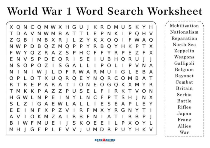 World war 1 word search puzzle answer key pdf