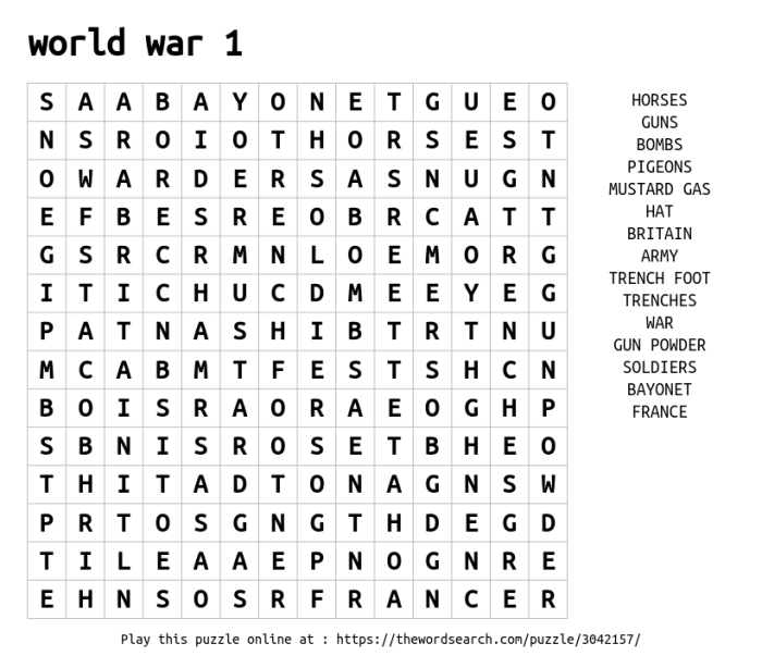 World war 1 word search puzzle answer key pdf